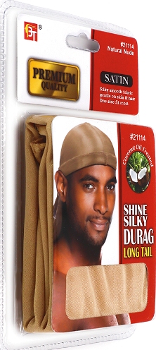 PREMIUM QUALITY COCONUT OIL TREATED SHINE SILKY DURAG WITH LONG TAIL (NATURAL NUDE) 